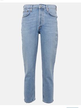 Agolde Riley High-Rise Cropped straight leg Jeans in Light Blue Wash